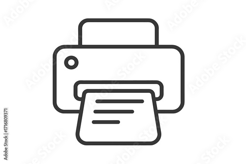 Printer icon vector line art. Office equipment symbol for printing documents. Simple outline pictogram for web, UI, and business. Fax, copy, and scan machine concept.