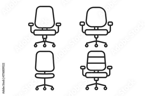 Office chair line icon set. Ergonomic furniture for workplace comfort. Vector symbol collection for UI, web design. Adjustable seat pictogram pack. Modern business seating.