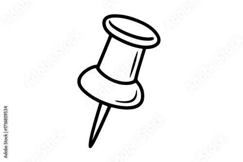 Push pin line icon vector. Hand drawn thumbtack doodle illustration. Office stationery supply symbol. Drawing pin sketch concept for marking location, attachment, or reminder.