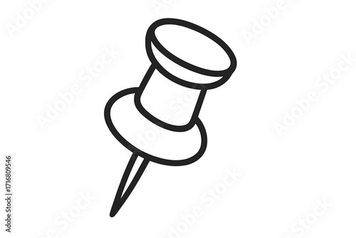 Push pin icon, thumbtack linear symbol. Vector drawing pin cartoon illustration. Office stationery for noticeboard. Memo, reminder concept. Attach, fix, mark location.