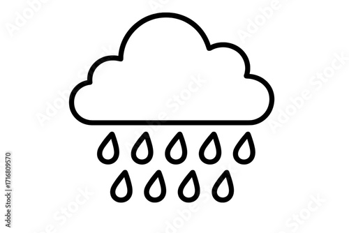 Rain cloud outline icon for weather forecast. Simple line art vector illustration for web and app design. Minimalist symbol of rain, drizzle, precipitation, meteorology.
