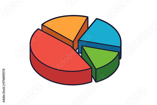 3D pie chart vector illustration. Isometric infographic element for business presentation. Data visualization graph for finance, marketing report and analysis. Circle diagram.