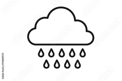 Rain cloud outline icon. Simple weather symbol. Vector line art illustration for graphic design. Meteorology forecast pictogram. Minimalist black and white drawing. Droplet.