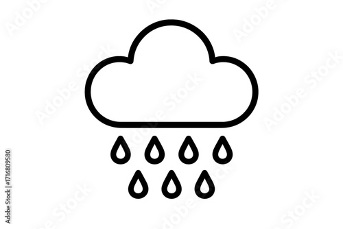 Rain cloud weather icon vector illustration. Simple line art drawing of a rainy day. Meteorology forecast symbol. Minimalist storm and raindrop graphic element for web design.