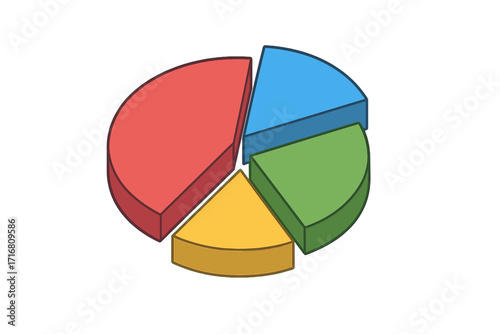 3D pie chart for data analysis. Infographic element for business presentation. Vector diagram for statistics report. Market share visualization. Financial analytics concept graphic.