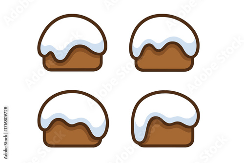 Snow cap icon set. Flat style vector cartoon illustration. Winter snowdrift or snow pile on ground or bush. Cold weather element for game or web design. Frozen nature graphic.