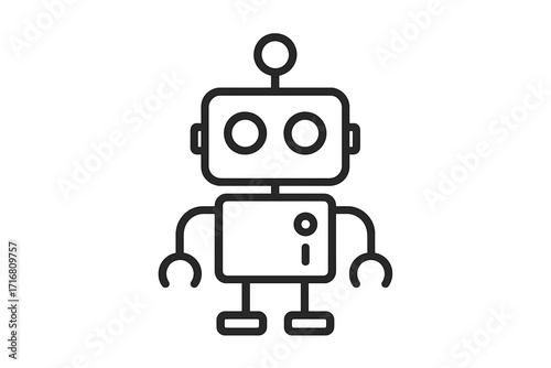 Simple linear icon of robot, editable stroke, minimalistic linear robot pictogram for design of cards, apps, banners, posts, vector cartoon illustration, technology symbol