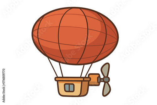 Steampunk airship vector cartoon illustration. Retro futuristic blimp or dirigible for fantasy adventure travel concept. Vintage transport flight icon for journey or exploration.