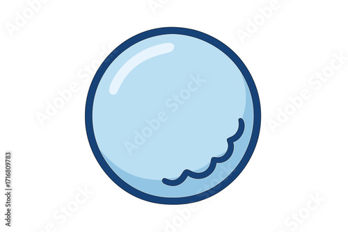 Snowball icon flat symbol, light blue winter snow sphere, cartoon style vector illustration with shiny highlights and smooth edges, isolated transparent background, cold weather concept