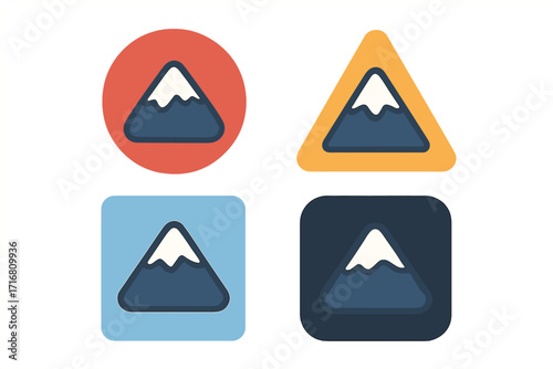 Snow drift mountain symbol flat icon set, cartoon vector illustration with transparent background, colorful geometric shapes, winter nature concept, weather and landscape design elements