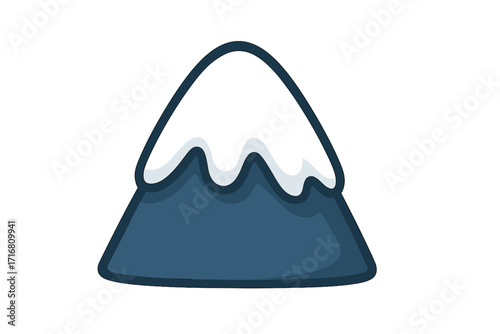 Mountain with snow cap icon. Vector cartoon illustration of a winter mountain peak. Simple flat design graphic symbol for nature, travel, or cold weather concepts. Isolated.