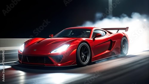 Red Sports Car Night Race Speed Blur.