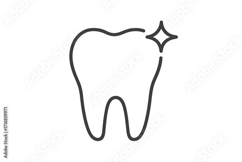 Clean tooth icon. Dental health and hygiene concept. Tooth whitening and care symbol. Healthy tooth with sparkle. Dentistry, oral hygiene, stomatology line art vector.