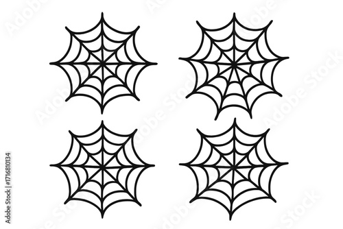 Set of spiderweb icons, cobweb symbols, vector cartoon illustrations with transparent background, seamless design collection, Halloween decoration elements