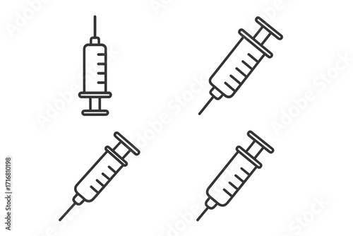 Syringe icon set medical injection vector illustration editable stroke line art design for healthcare web, apps, books, cards, vaccine needle symbol transparent background
