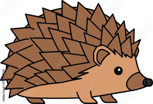  A charming illustration of a brown hedgehog, rendered in a pixel art style. 