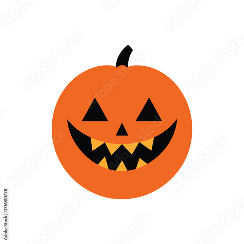 Orange Halloween Jack O’ Lantern Face Isolated on White Background 