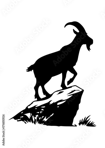 Mountain Goat Silhouette on Rock
