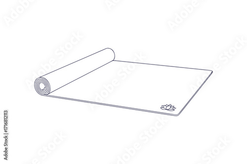 Elegant line art outline drawing vector illustration of a yoga mat rolled out