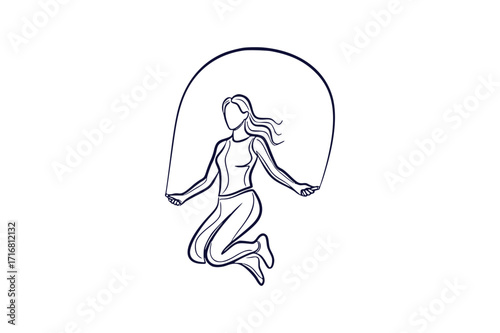 Female athlete Skipping Rope Fitness Girl Vector Line Art Illustration