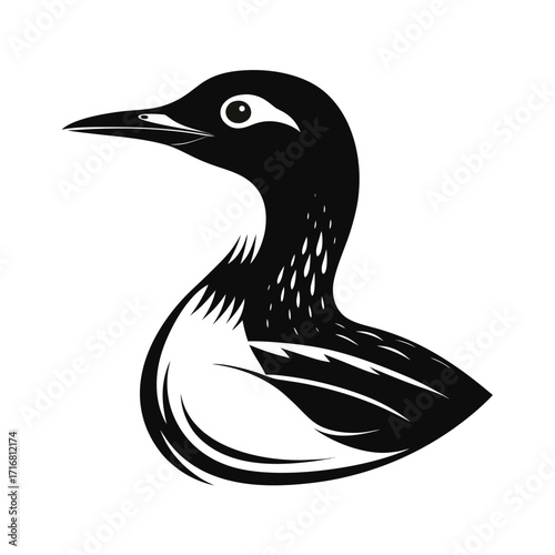 Bold silhouette of a duck standing calmly on a shore
