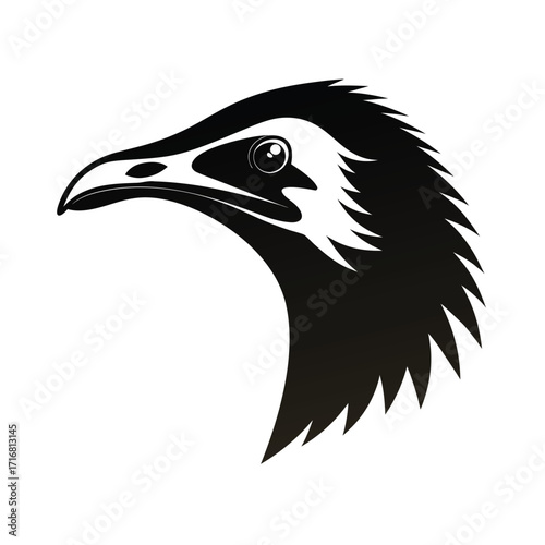 Giant flightless bird head silhouette for advertising