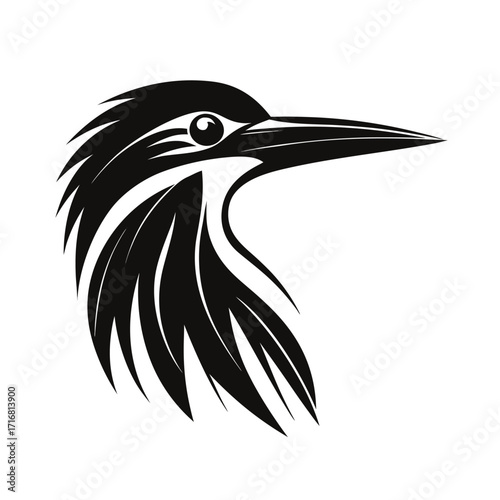Kingfisher bird head silhouette with long pointed beak