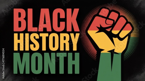Bold black history month design featuring a raised fist in pan african colors symbolizing unity and empowerment for cultural awareness