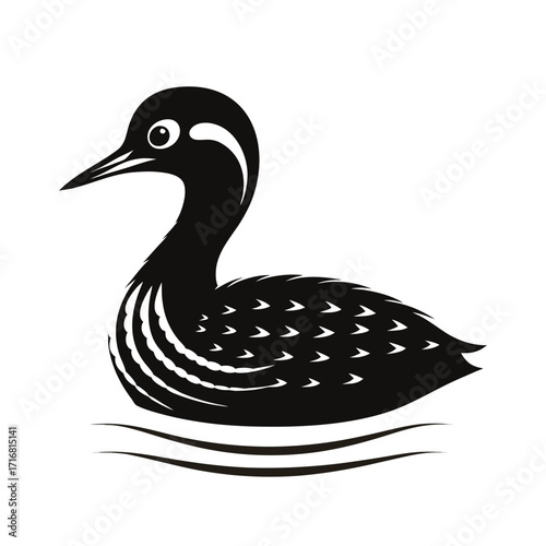 Calm grebe swimming silhouette striking pose