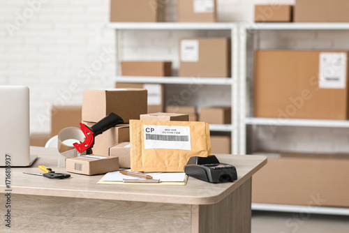 Parcels with packing tape d...