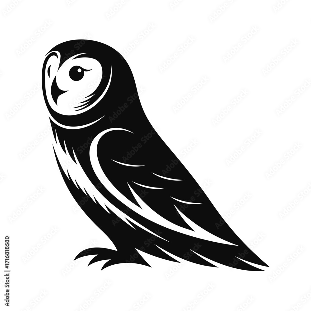 Obraz premium Majestic owl silhouette profile on white background