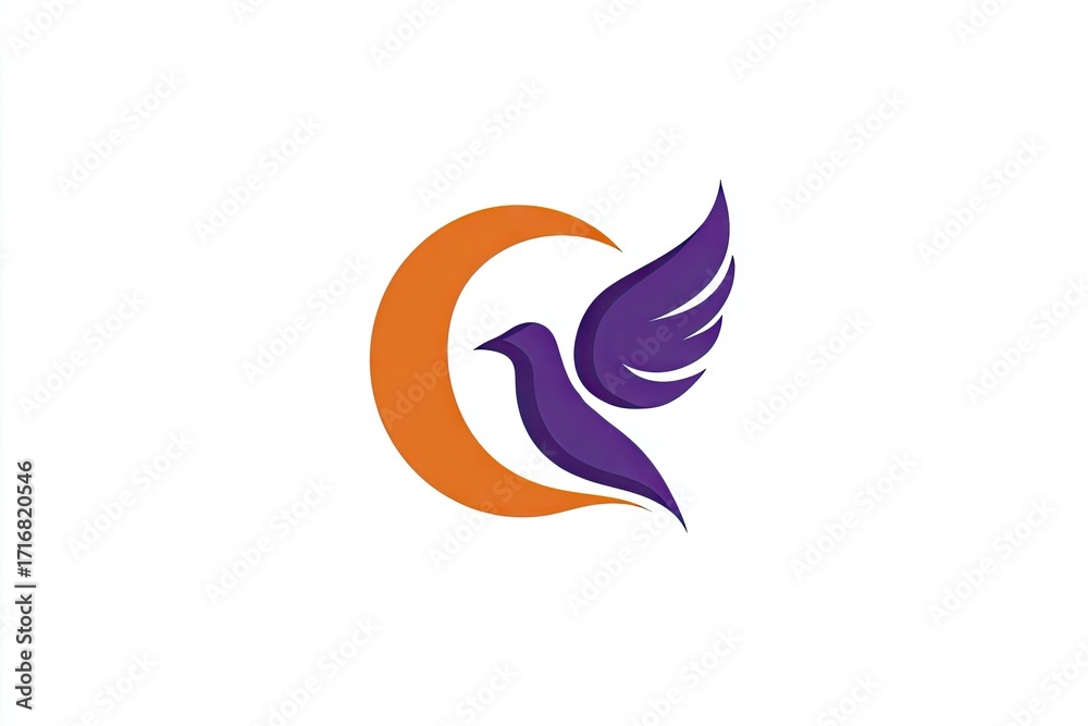 Fototapeta premium Flying bird graphic design within a crescent moon.