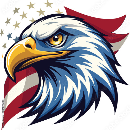 Fierce Eagle Head with American Flag Elements bird