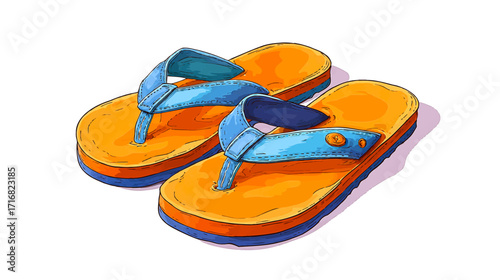 Summer beach slipper, flip flop vector icon, sand sandal, pool shoe set, cartoon rubber footwear isolated on white background. Colorful comic