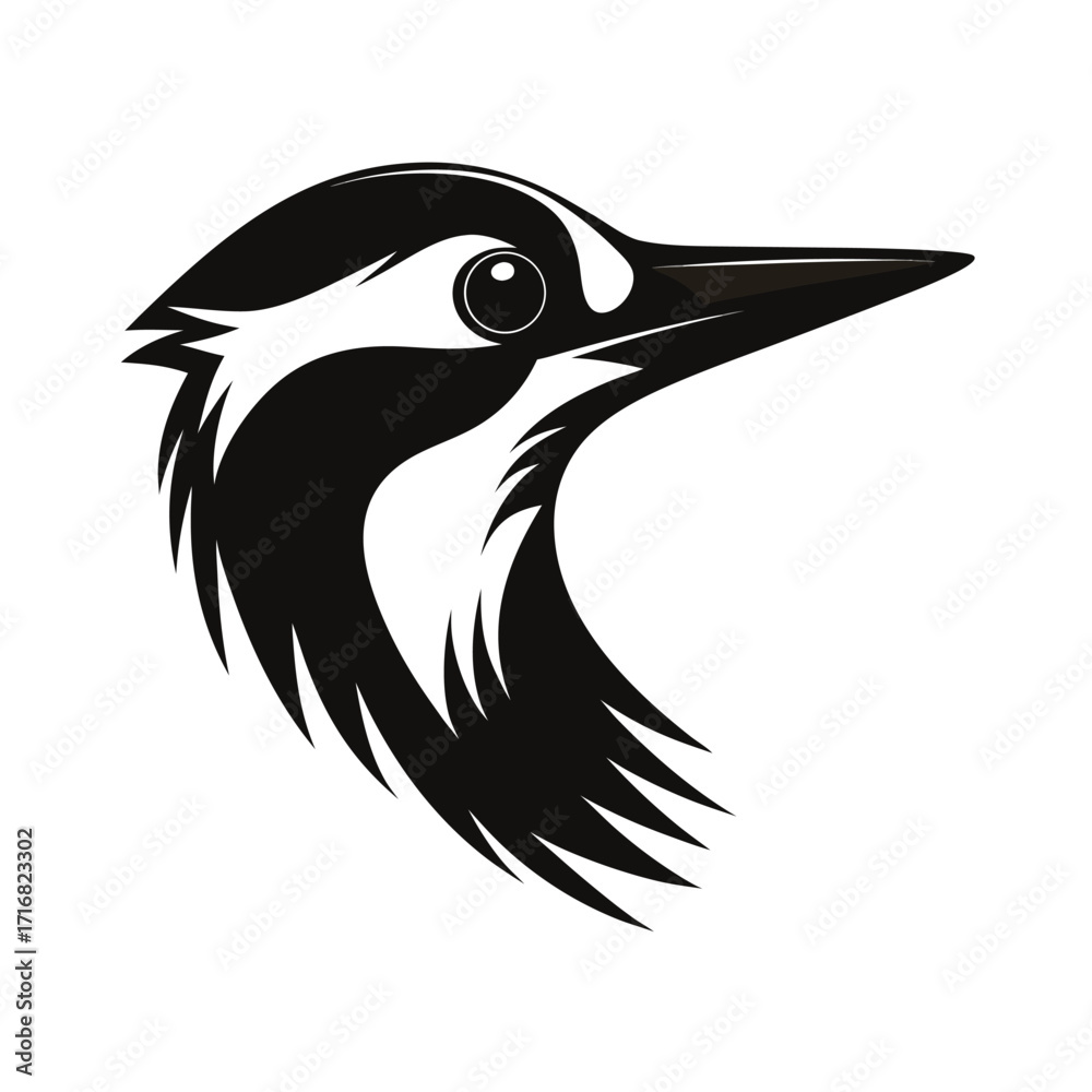Fototapeta premium Striking woodpecker head silhouette with pointed beak