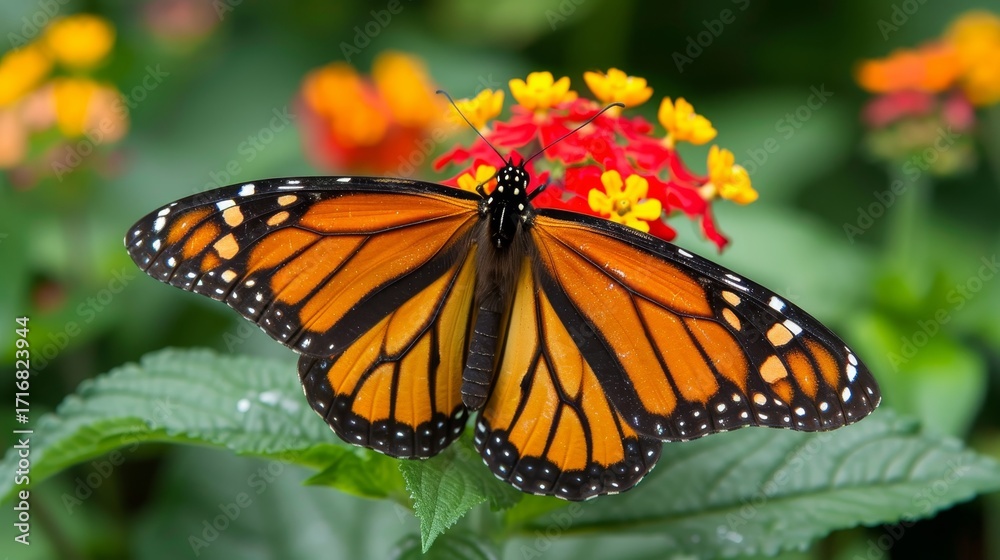 Fototapeta premium A captivating monarch butterfly displaying vibrant colors and graceful wings in nature