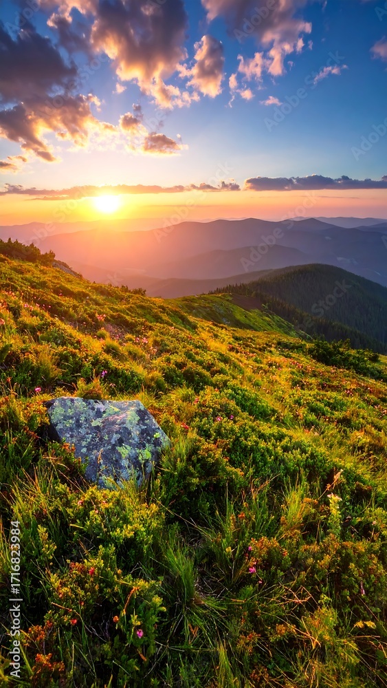 Fototapeta premium Mountainous sunset landscape