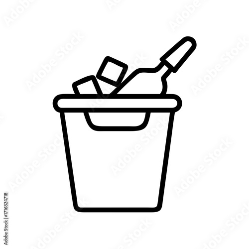 Ice bucket with bottle and ice cubes for beverage chilling  
