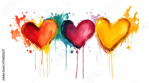 Colorful hearts with splashes