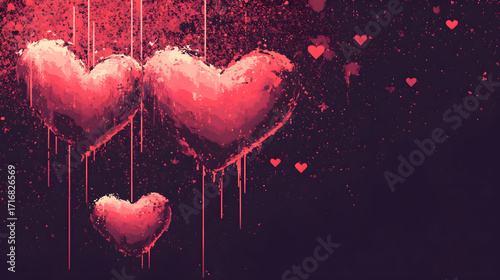 Hanging hearts with drip paint