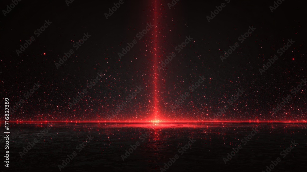 Fototapeta premium Red laser beam light effect Glowing particles background Abstract energy design Dark background Vector illustration