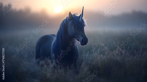Mystical unicorn horse sunrise