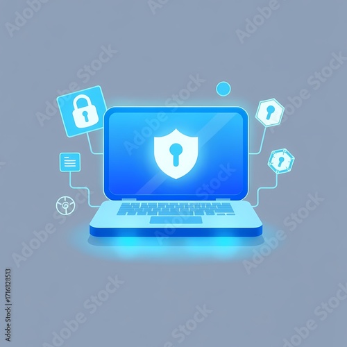 Wallpaper Mural Enhance your digital security with this modern, vibrant laptop illustration, showcasing data protection and online safety for tech-savvy users and businesses Torontodigital.ca