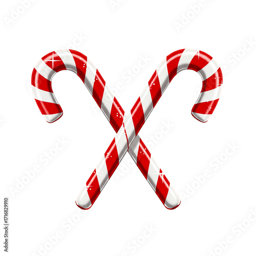 Two crossed candy canes with red and white stripes, perfect for Christmas decorations. Their curved shape adds a playful touch to the festive scene
