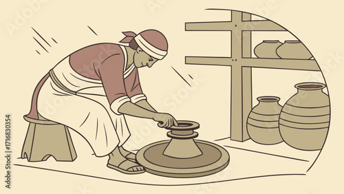 Skilled Potter Shaping Clay on a Traditional Wheel