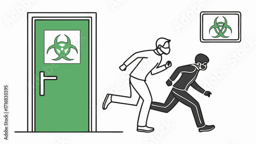 Two Figures Fleeing a Biohazard Zone Evading Potential Danger