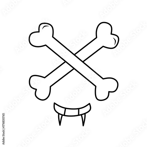 Simple Outline Bone Cross with Fangs Drawing for Halloween Illustration