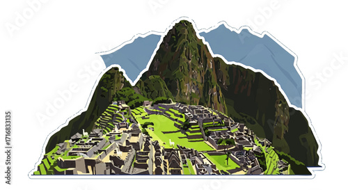 Explore the ancient wonder of Machu Picchu with this stunning travel destination illustration