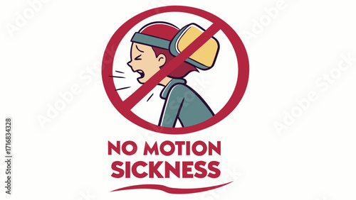 Cartoon Person with Motion Sickness in Red Circle with Slash