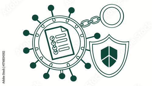 Data Security Concept Document Shield Chain and Network Symbolism